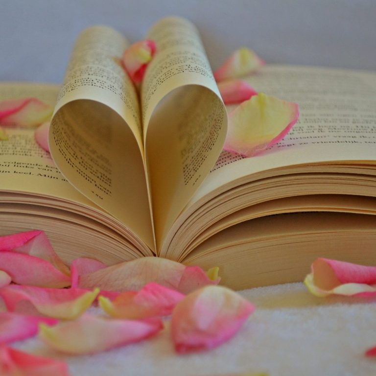 Mehr als Worte – persönliche Begleitung mit Herz. Ein aufgeschlagenes Buch bildet mit ein paar Seite in der Mitte ein Herz.